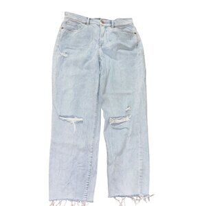 Express Mom Jean Size 2 Super High Rise Distressed Raw Hem Knee Holes